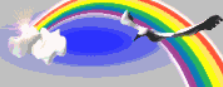 A CGI bird flying over a rainbow